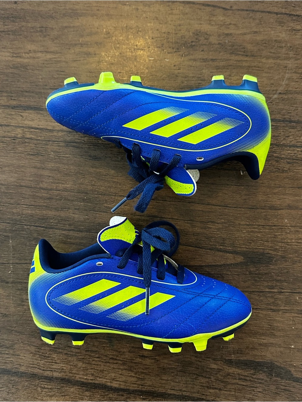 Adidas Kids Soccer Cleats Blue Neon Yellow Youth Size 11K Firm Ground